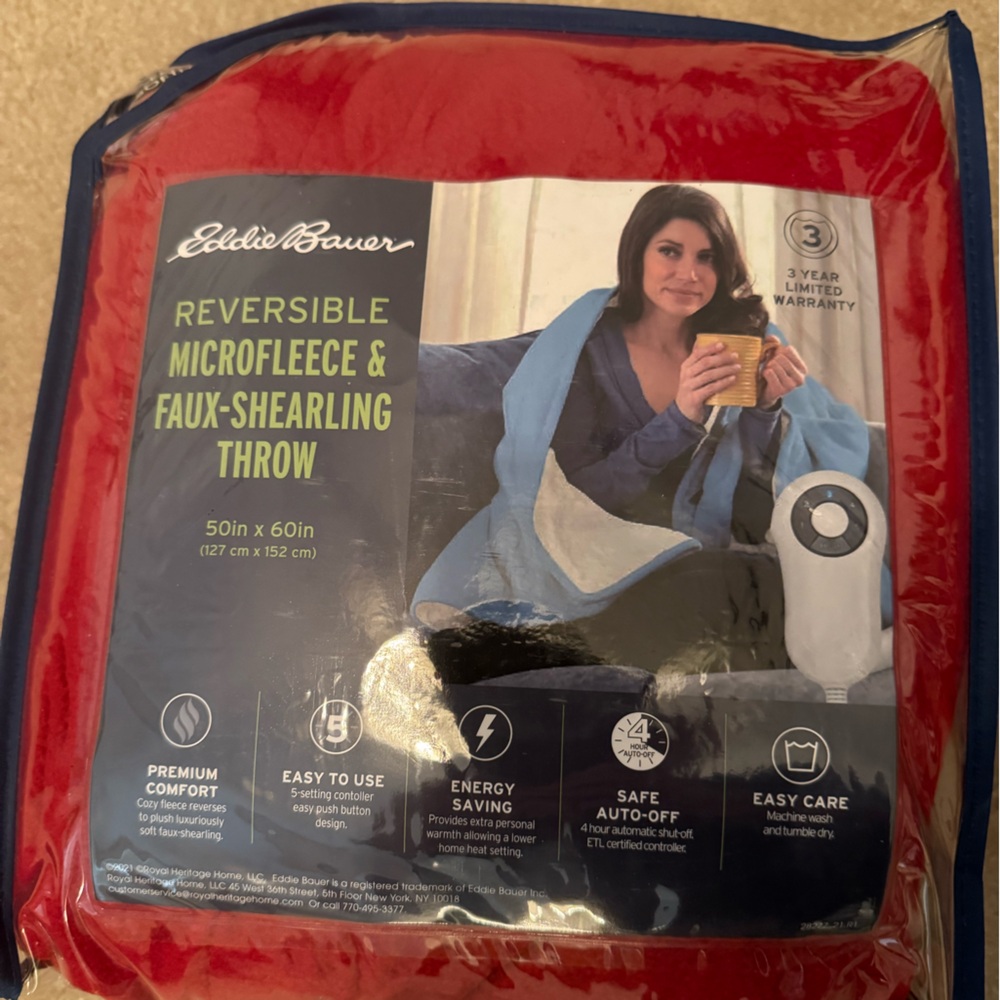 Electric Eddie Bauer Red Fleece Sherpa Throw